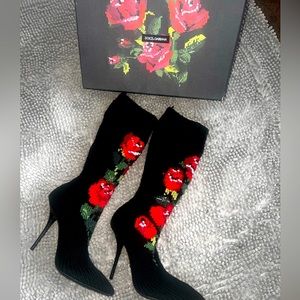 New Dolce & Gabbana Jersey Socks Floral Boots